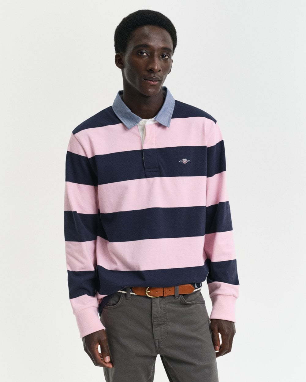 GANT Mens Regular Fit Chambray Stripe Heavy Rugger - 637 California Pink