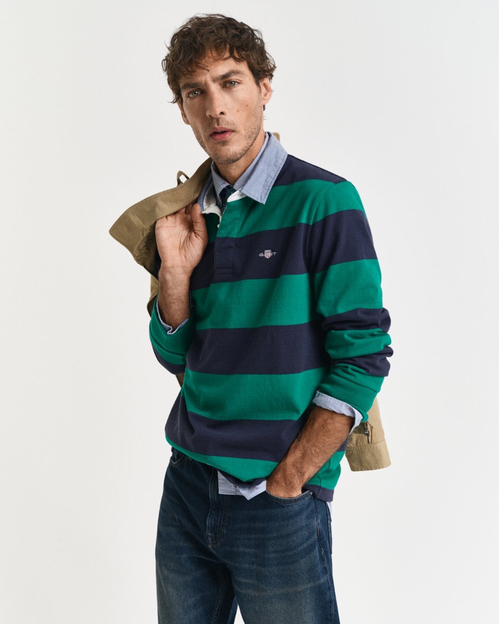 GANT Mens Regular Fit Chambray Stripe Heavy Rugger - 322 Deep Green