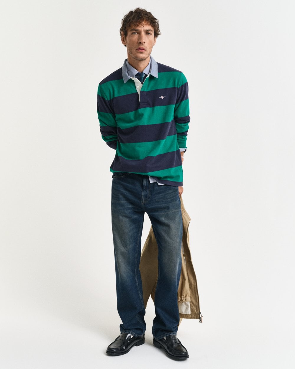 GANT Mens Regular Fit Chambray Stripe Heavy Rugger - 322 Deep Green