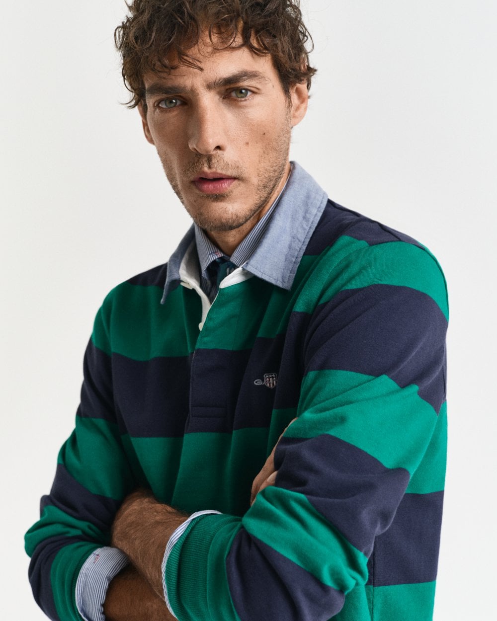 GANT Mens Regular Fit Chambray Stripe Heavy Rugger - 322 Deep Green