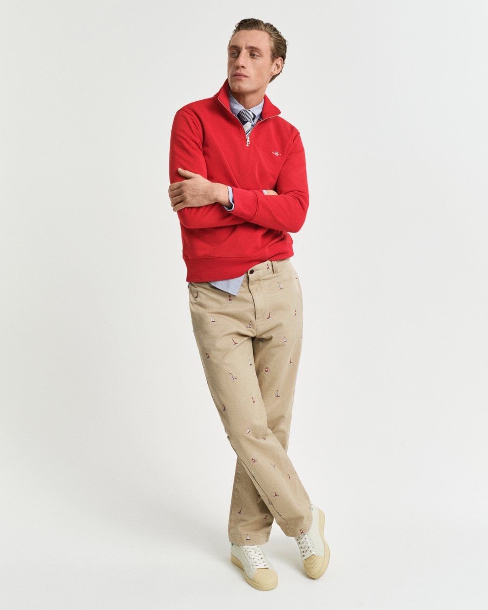 GANT Mens Regular Fit Shield Logo Half Zip Sweatshirt - 630 Ruby Red
