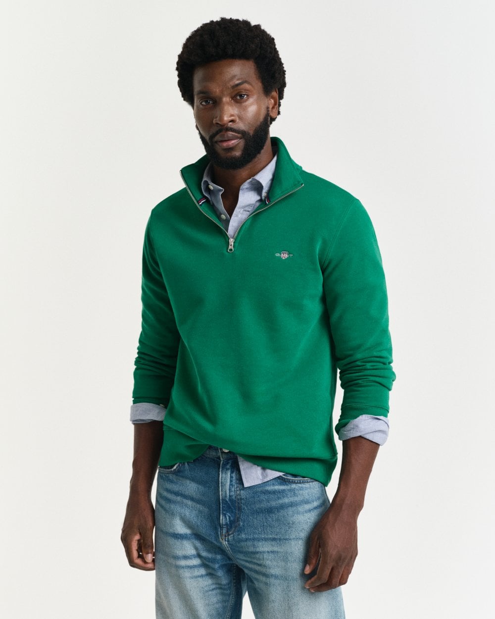 GANT Mens Regular Fit Shield Logo Half Zip Sweatshirt - 322 Deep Green