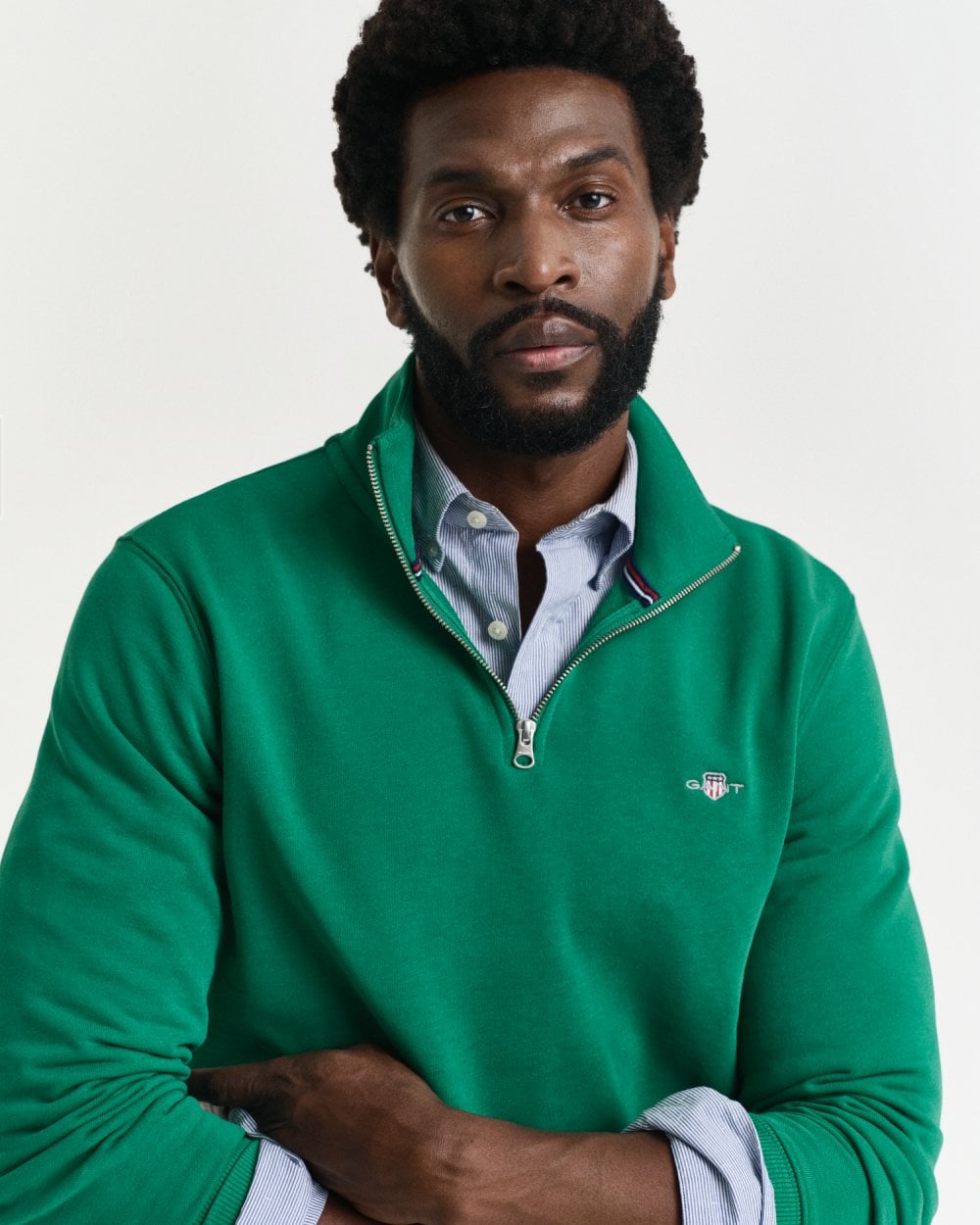 GANT Mens Regular Fit Shield Logo Half Zip Sweatshirt - 322 Deep Green
