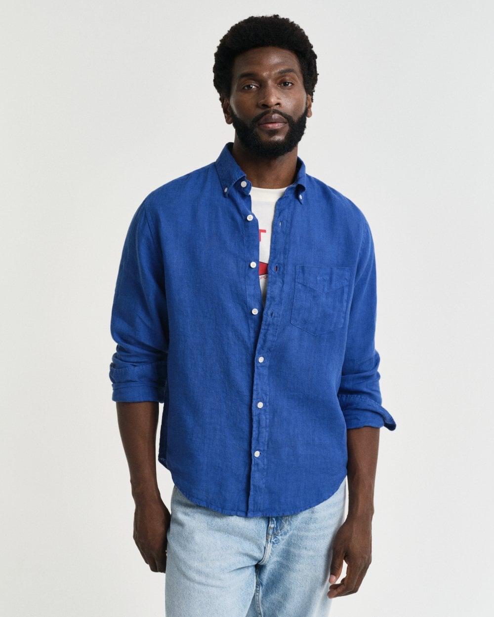 GANT Mens Regular Garment Dyed Linen Shirt - 407 Rich Blue