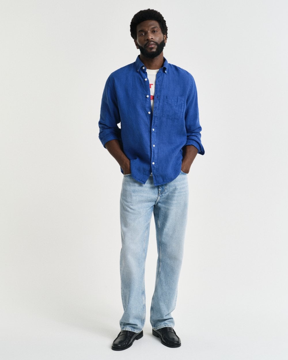 GANT Mens Regular Garment Dyed Linen Shirt - 407 Rich Blue