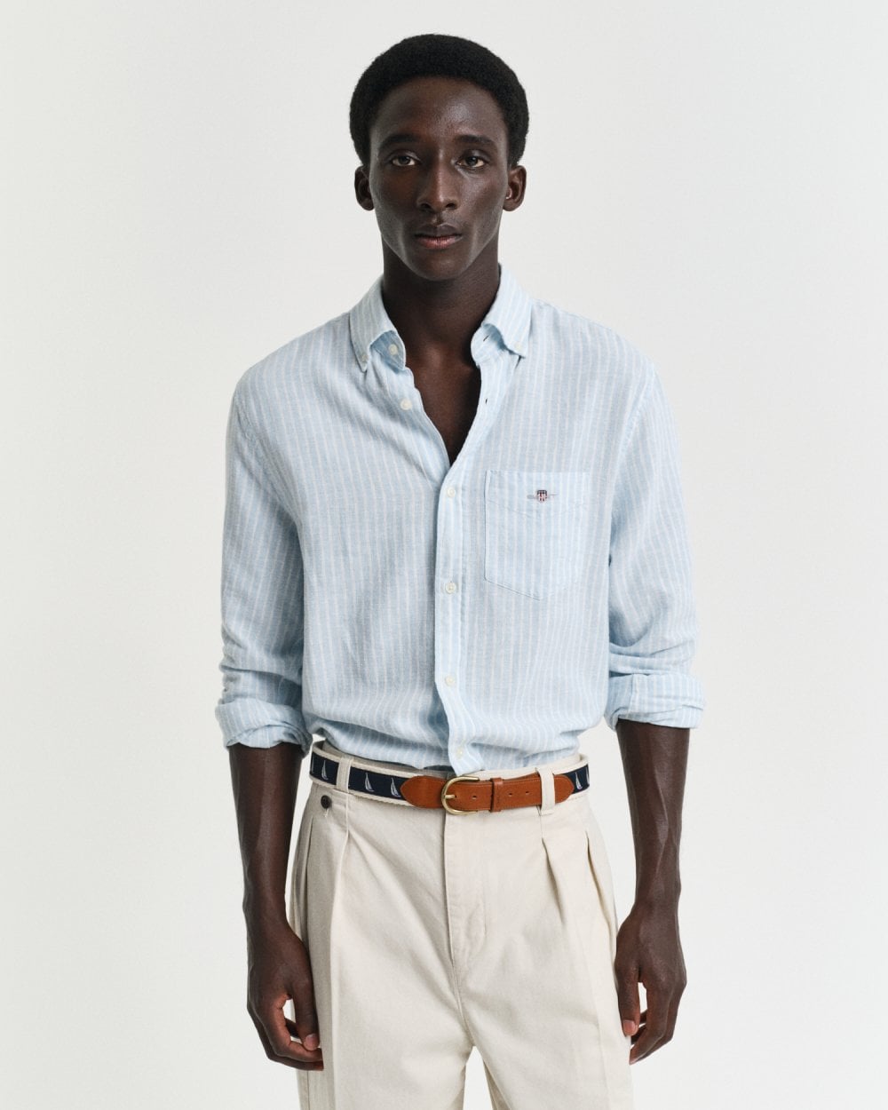 GANT Mens Regular Fit Cotton Linen Stripe Shirt - 457 Fresh Blue