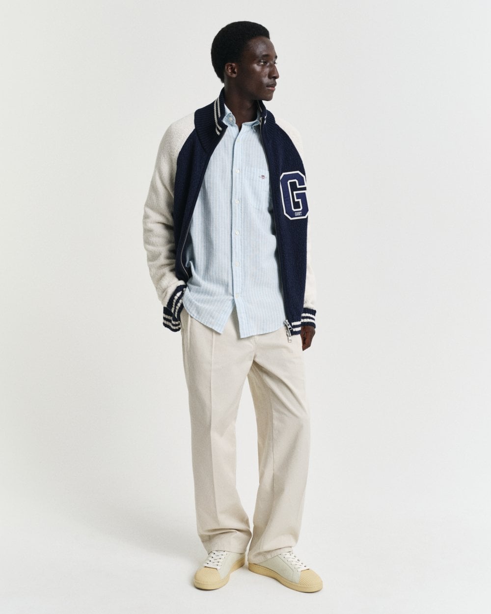 GANT Mens Regular Fit Cotton Linen Stripe Shirt - 457 Fresh Blue