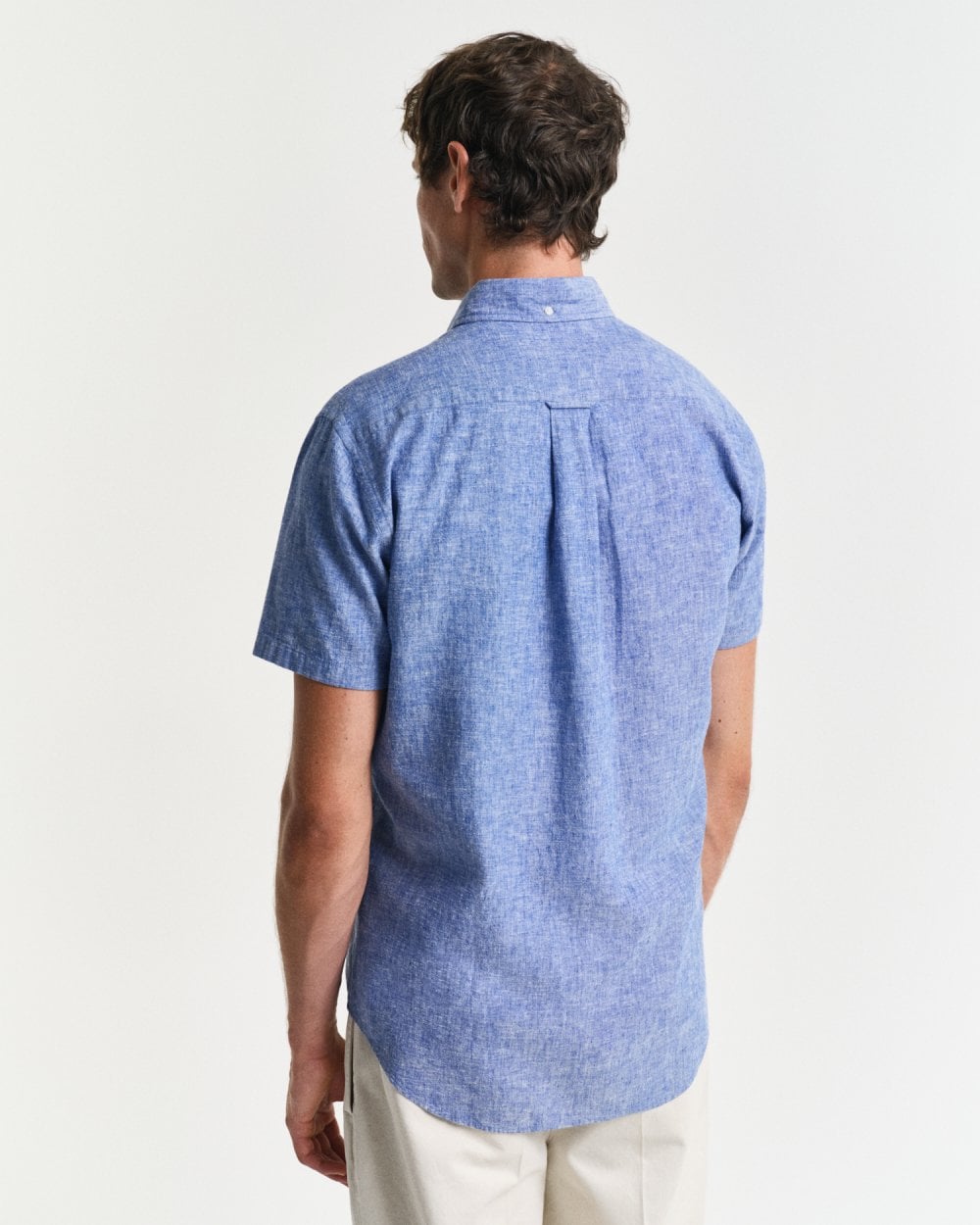 GANT Mens Regular Fit Cotton Linen Short Sleeve Shirt with Embroidered Shield - 407 Rich Blue