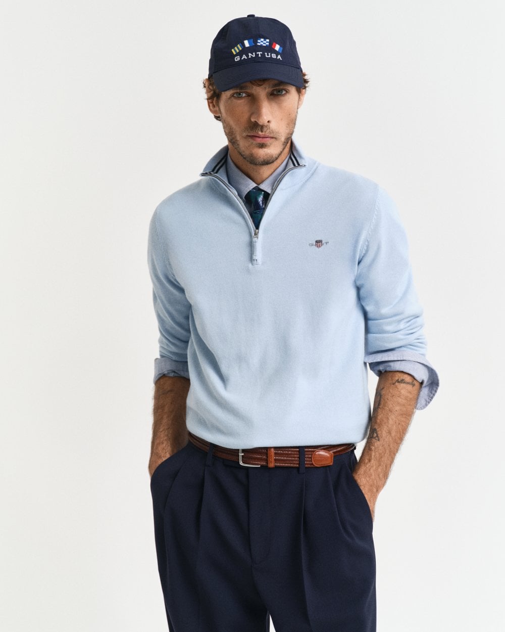 Gant Classic Cotton Half-Zip Sweater in Dark Grey Melange Gant Classic Cotton Half-Zip Sweater in Dark Grey Melange