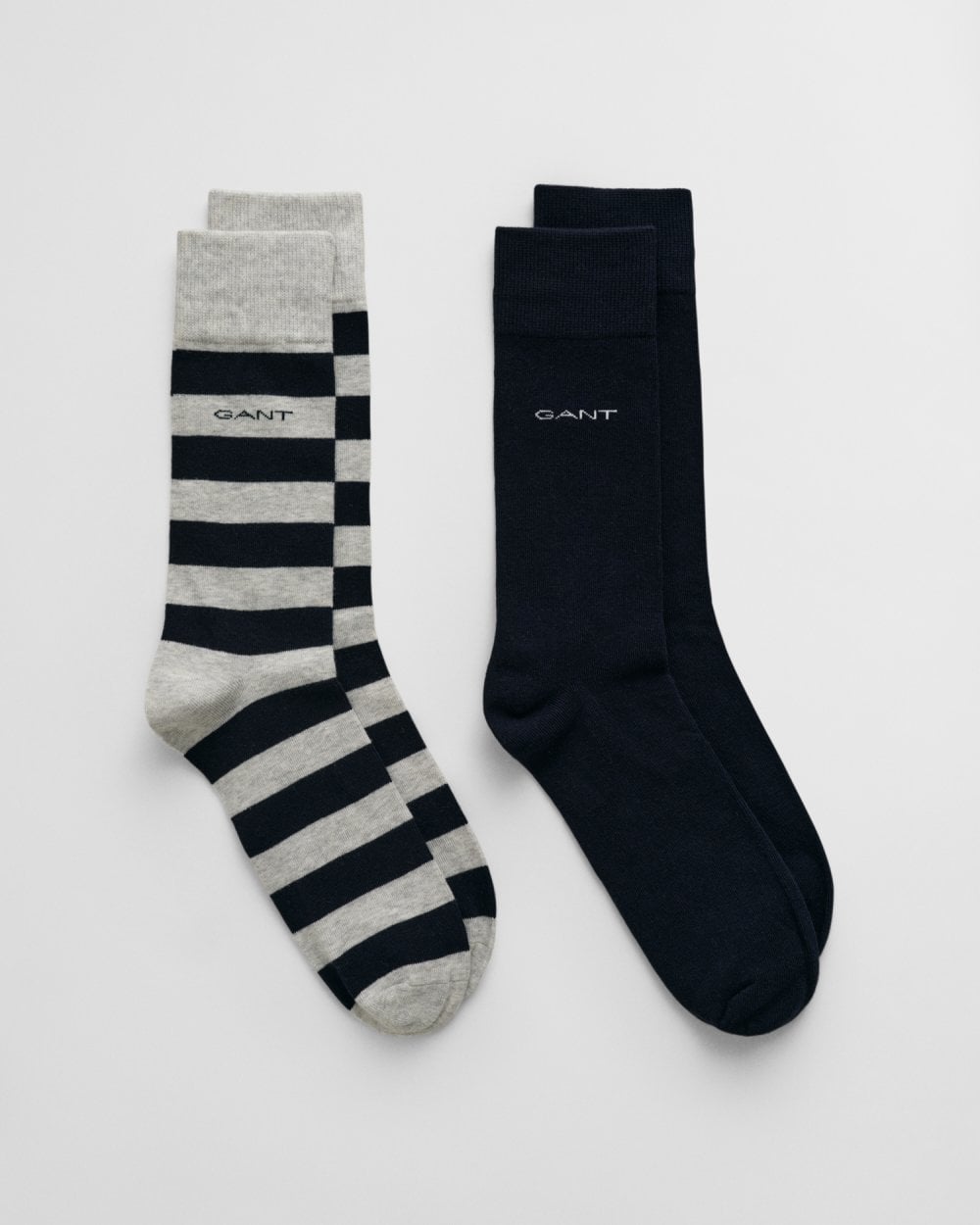 GANT Mens Barstripe And Solid Socks 2-Pack - 94 Light Grey Melange