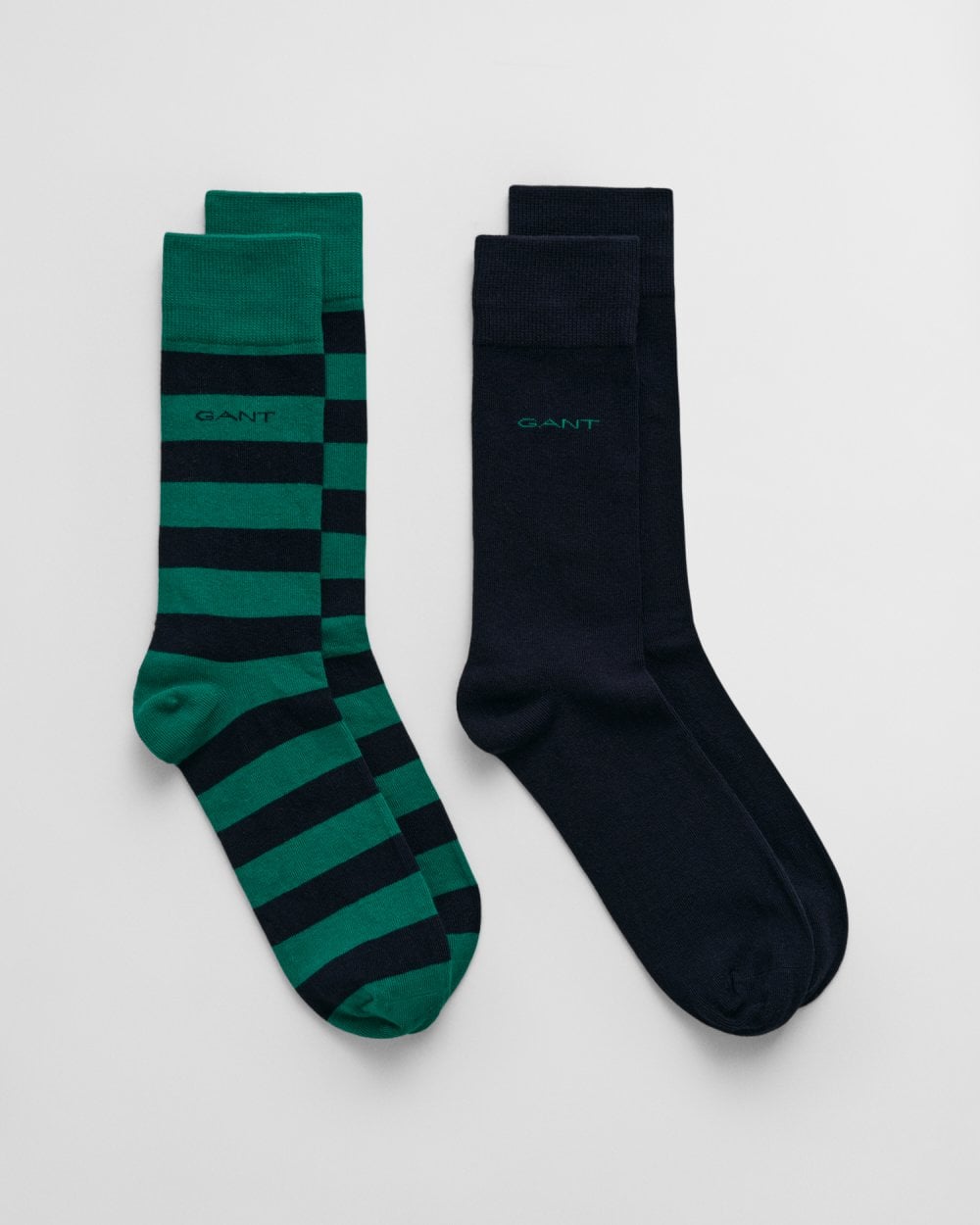 GANT Mens Barstripe And Solid Socks 2-Pack - 322 Deep Green