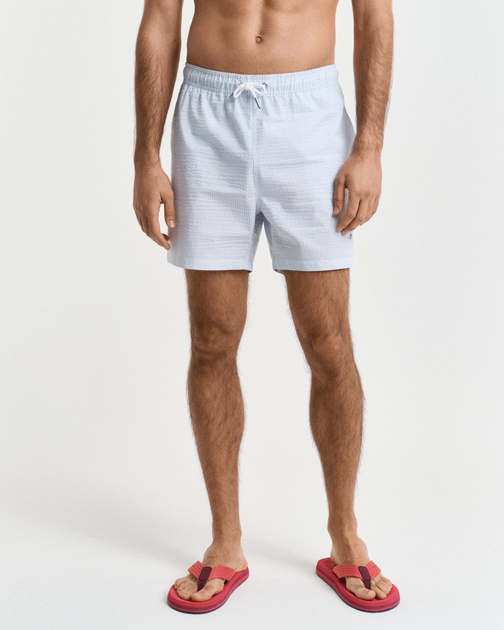 GANT Mens Striped Seersucker Swim Shorts with Embroidered Shield Logo - 457 Fresh Blue