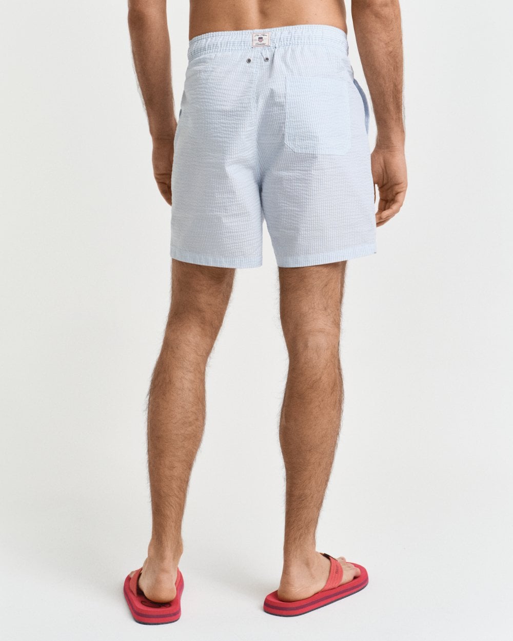 GANT Mens Striped Seersucker Swim Shorts with Embroidered Shield Logo - 457 Fresh Blue