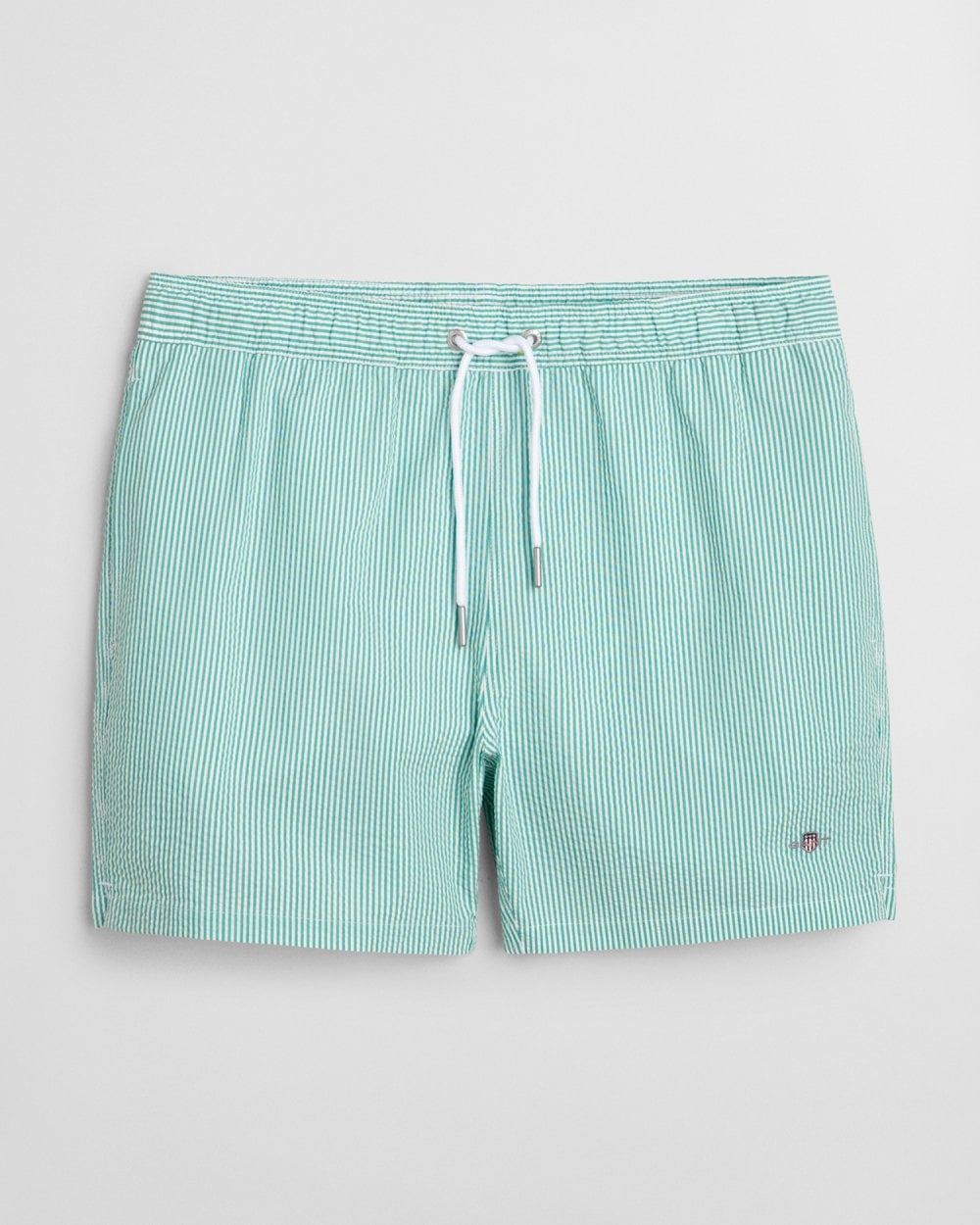 GANT Mens Striped Seersucker Swim Shorts with Embroidered Shield Logo - 339 Vivid Green