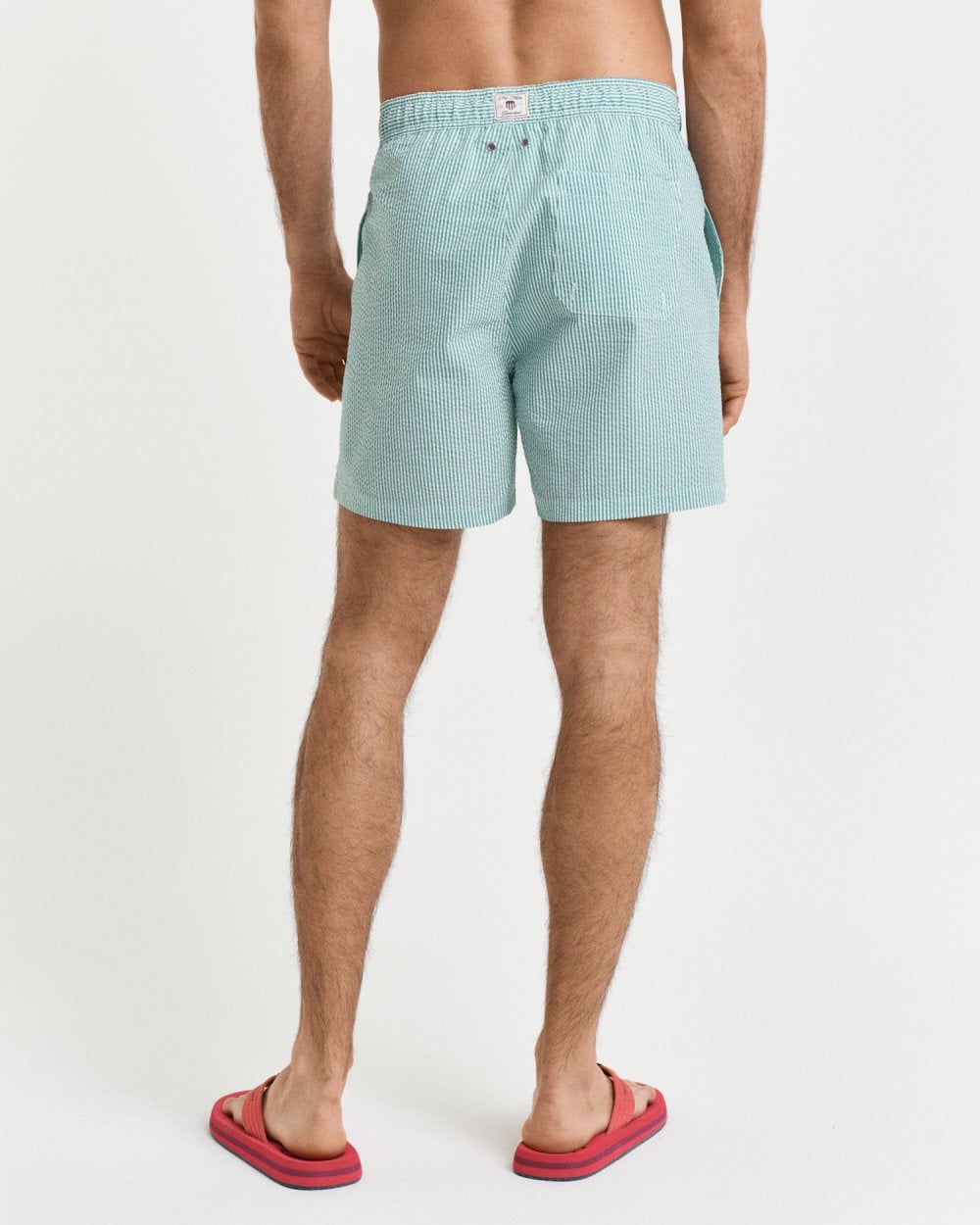 GANT Mens Striped Seersucker Swim Shorts with Embroidered Shield Logo - 339 Vivid Green
