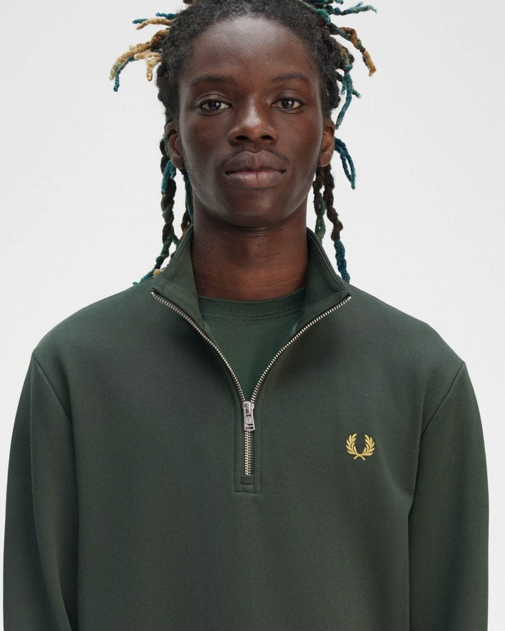 Fred Perry Mens Half Zip Sweatshirt - Court Green X89