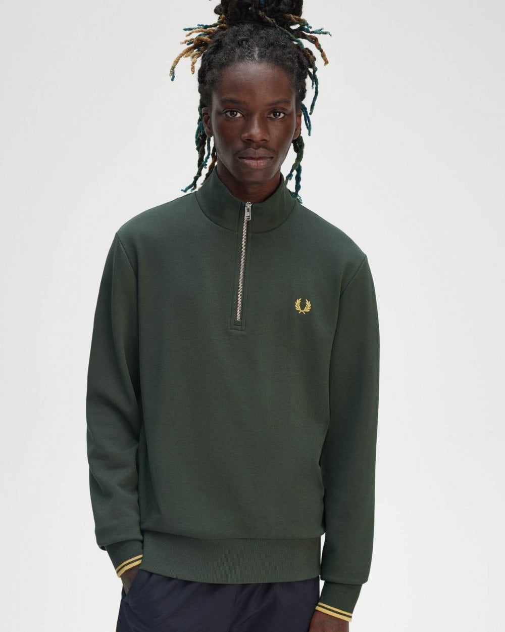 Fred Perry Mens Half Zip Sweatshirt - Court Green X89