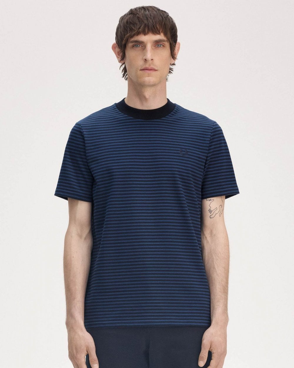 Fred Perry Mens Fine Stripe Heavyweight T-Shirt - Navy/Tennis Blue Y92