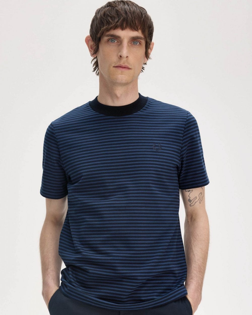 Fred Perry Mens Fine Stripe Heavyweight T-Shirt - Navy/Tennis Blue Y92