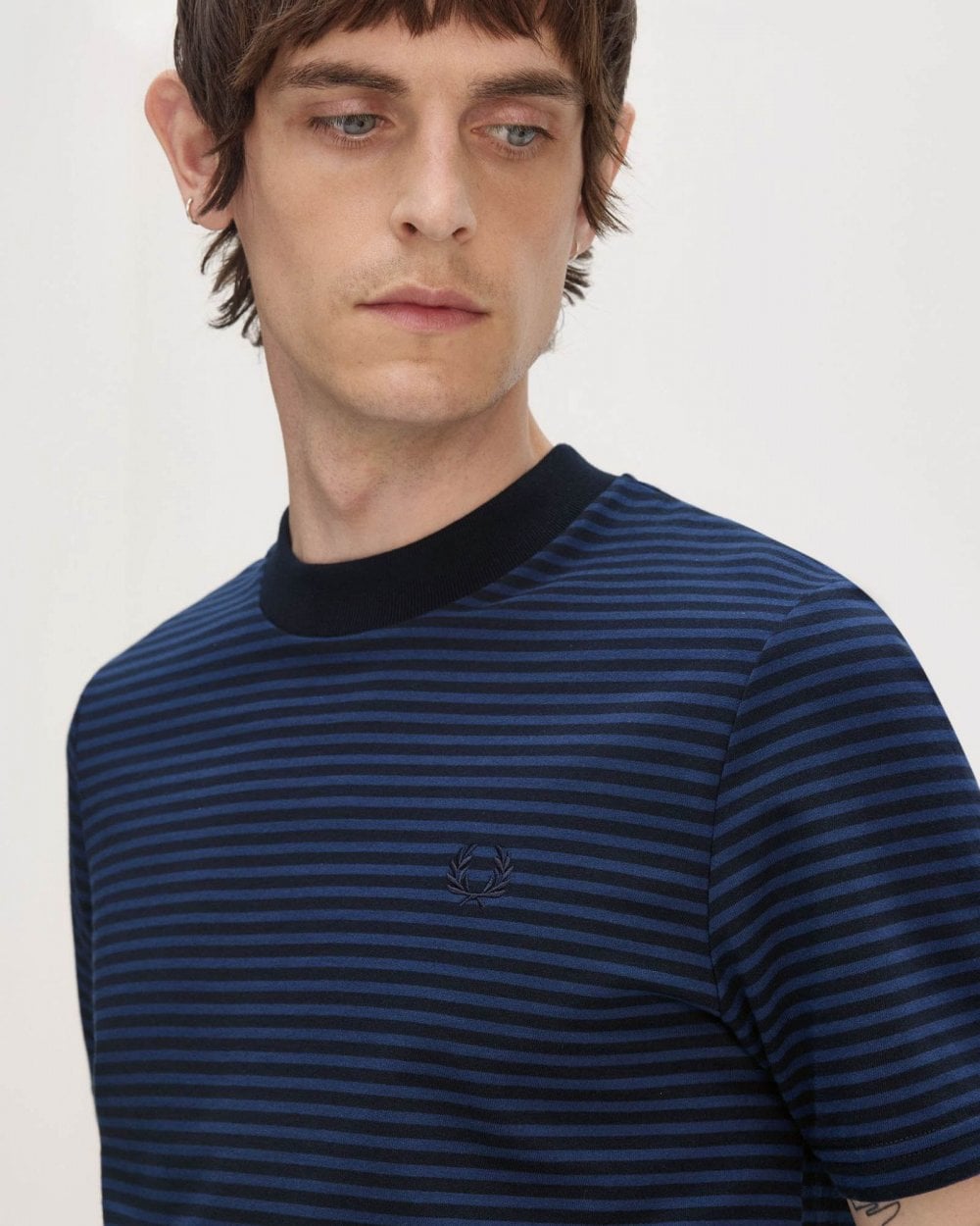 Fred Perry Mens Fine Stripe Heavyweight T-Shirt - Navy/Tennis Blue Y92