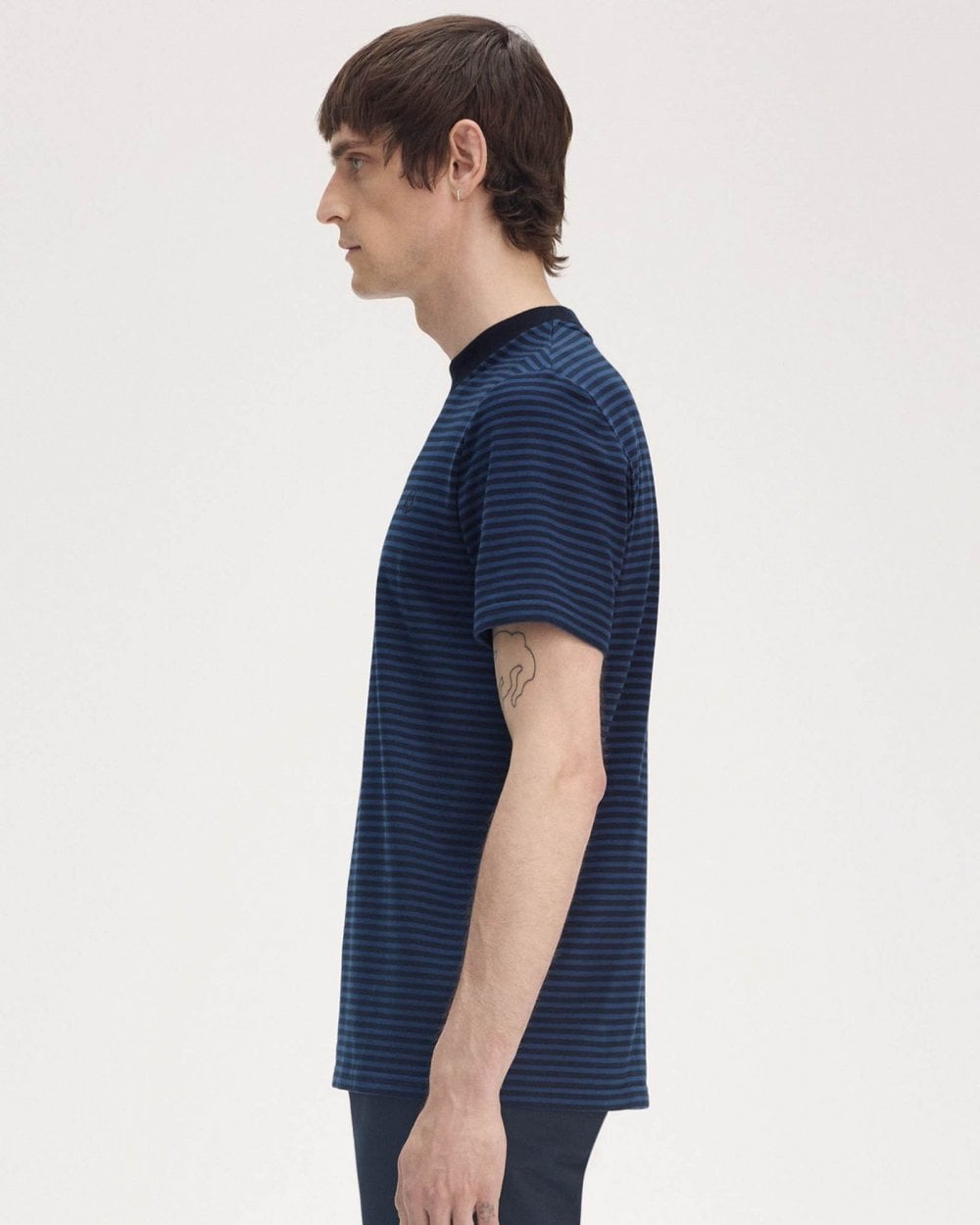 Fred Perry Mens Fine Stripe Heavyweight T-Shirt - Navy/Tennis Blue Y92