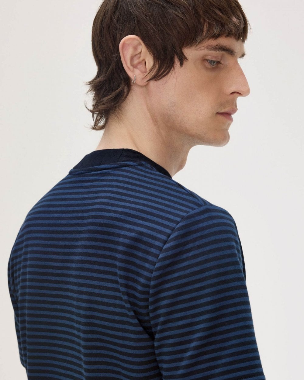 Fred Perry Mens Fine Stripe Heavyweight T-Shirt - Navy/Tennis Blue Y92