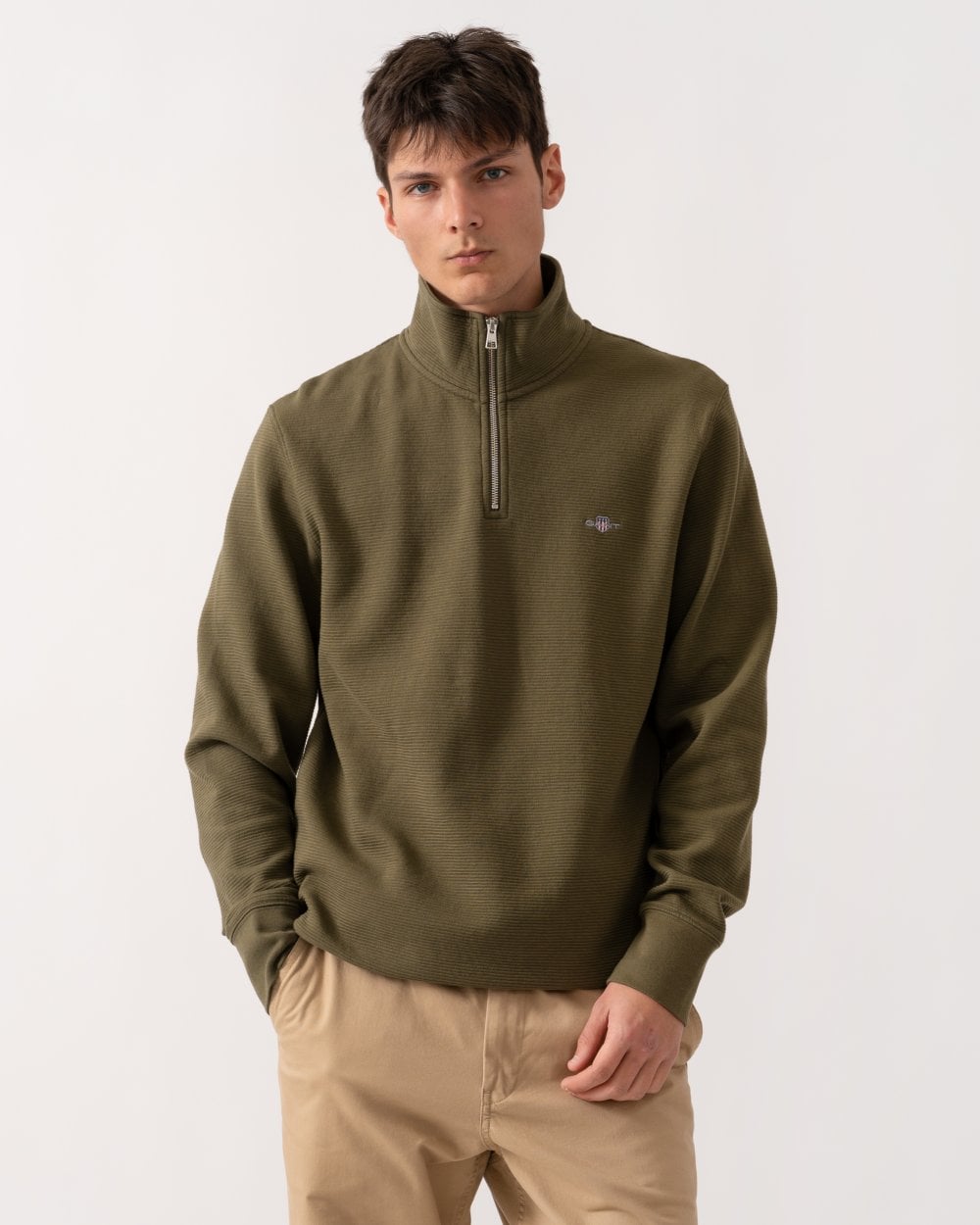 GANT Mens Texture Half-Zip Sweatshirt - 301 Juniper Green