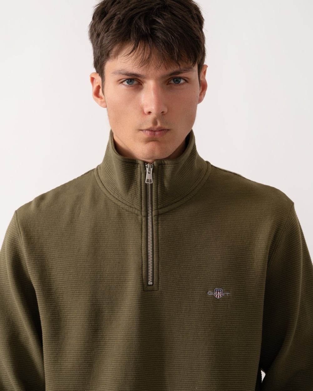 GANT Mens Texture Half-Zip Sweatshirt - 301 Juniper Green