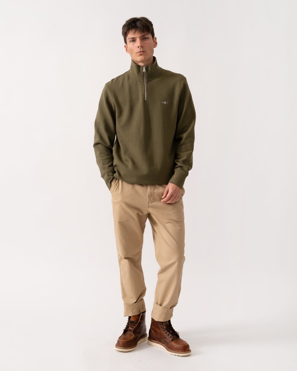 GANT Mens Texture Half-Zip Sweatshirt - 301 Juniper Green