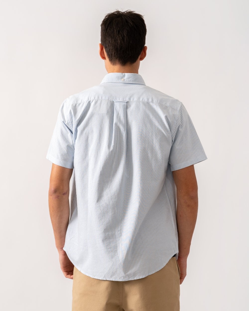 GANT Mens Regular Fit Classic Oxford Stripe Short Sleeve Shirt - 455 Light Blue