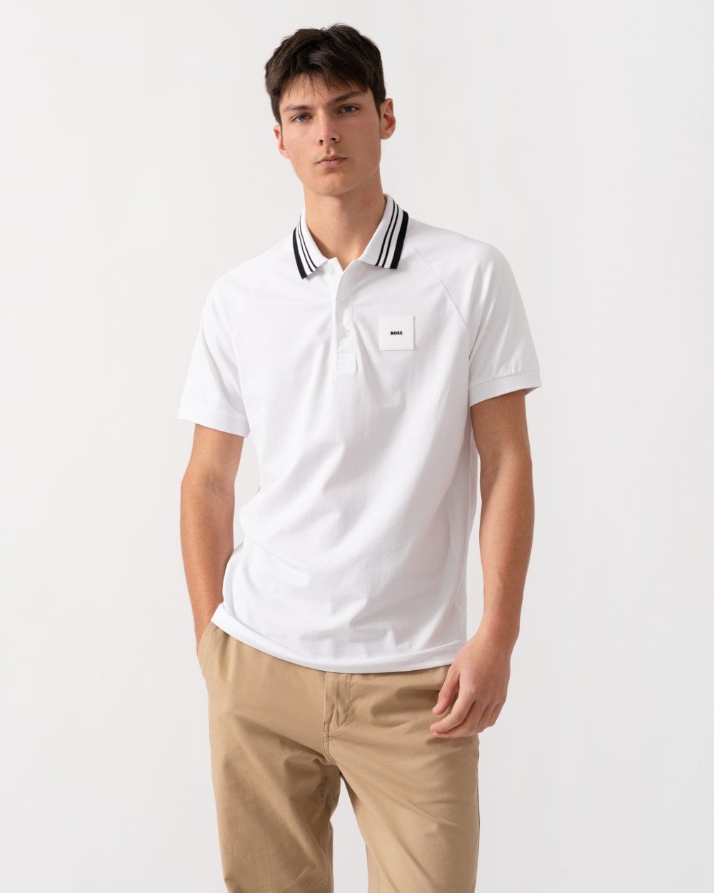 BOSS Green Paddy Rib Mens Polo Shirt - White 100