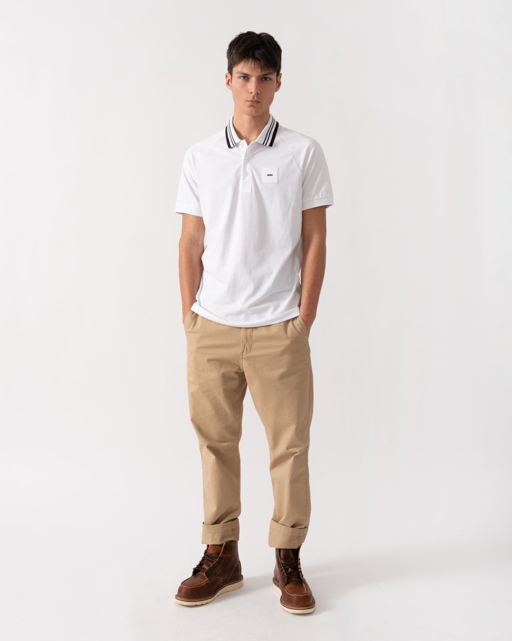 BOSS Green Paddy Rib Mens Polo Shirt - White 100