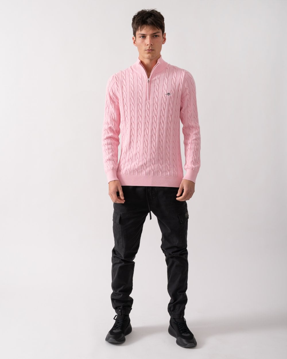 GANT Mens Cotton Cable Half Zip Jumper - 637 California Pink
