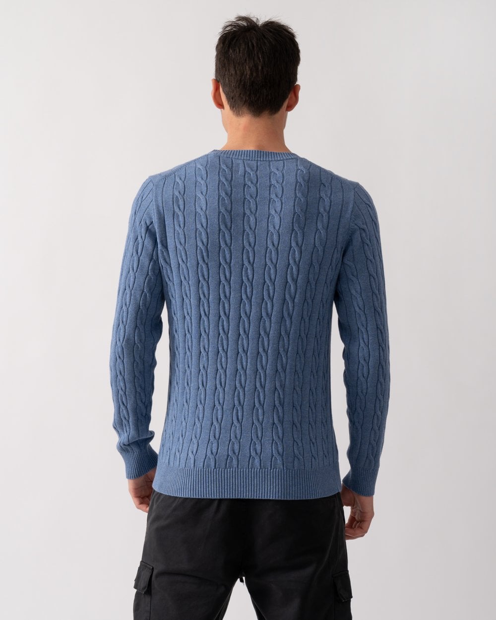 GANT Mens Cotton Cable Knit Crew Neck Jumper - 906 Denim Blue Melange