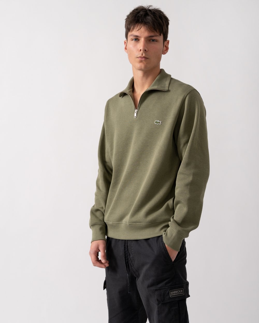 Lacoste Mens Zippered Stand-Up Collar Cotton Sweatshirt