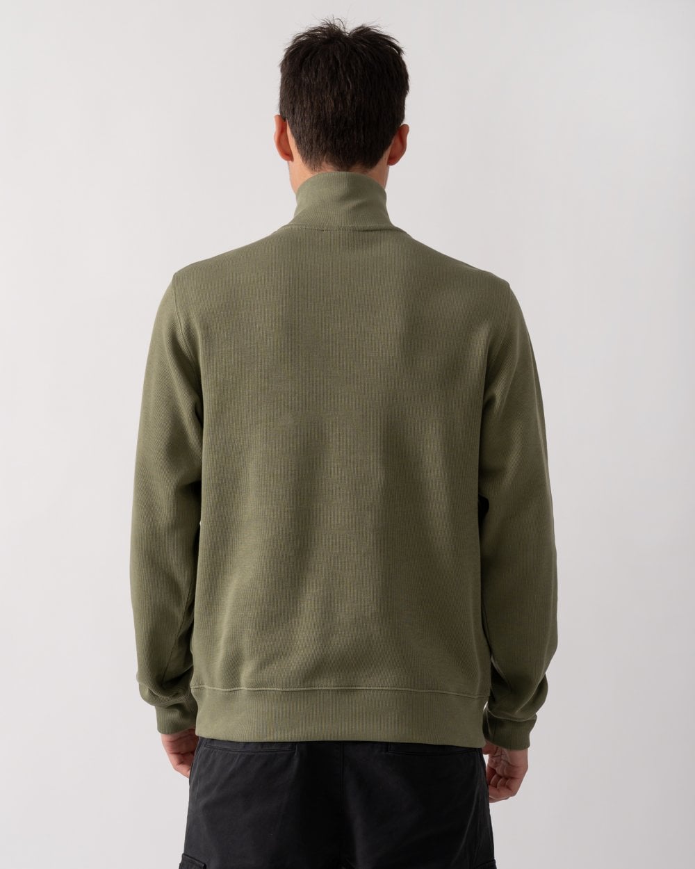 Lacoste Mens Zippered Stand-Up Collar Cotton Sweatshirt - Khaki BMY