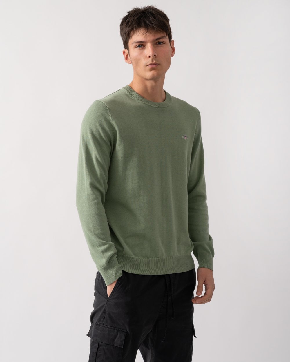 GANT Mens Classic Cotton Crew Neck Jumper - 362 Kalamata Green
