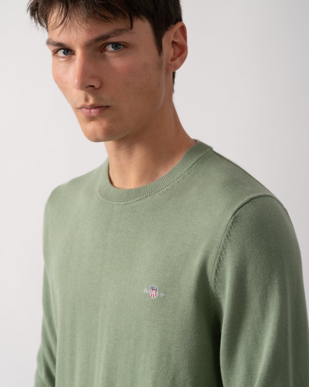 GANT Mens Classic Cotton Crew Neck Jumper - 362 Kalamata Green