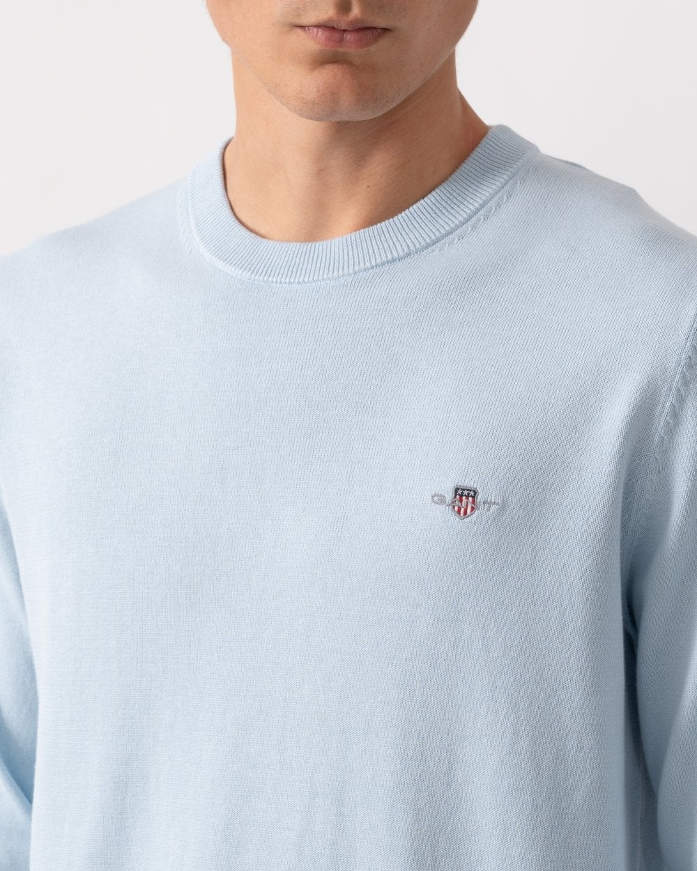 GANT Mens Classic Cotton Crew Neck Jumper - 457 Fresh Blue