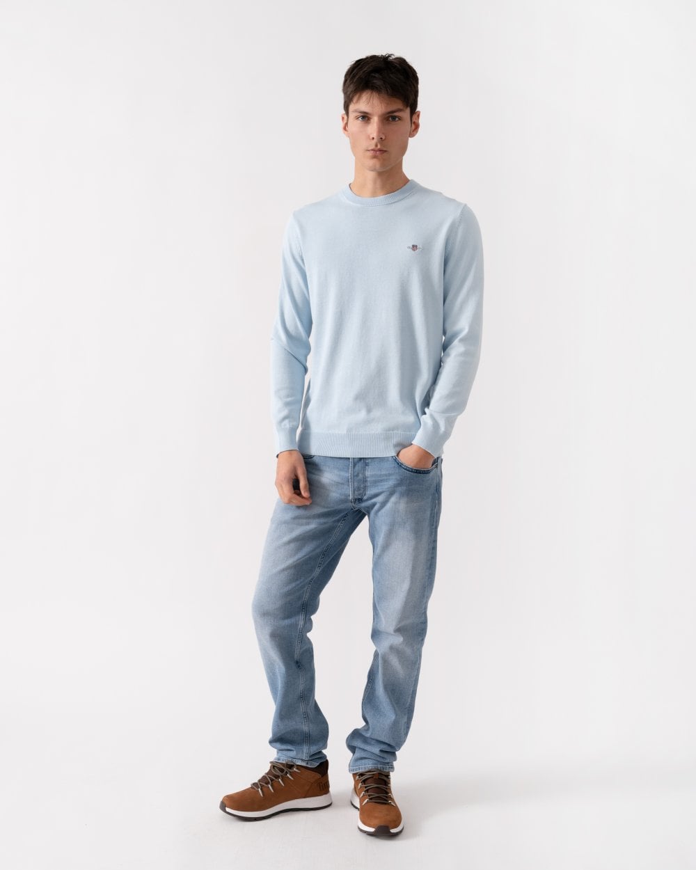 GANT Mens Classic Cotton Crew Neck Jumper - 457 Fresh Blue