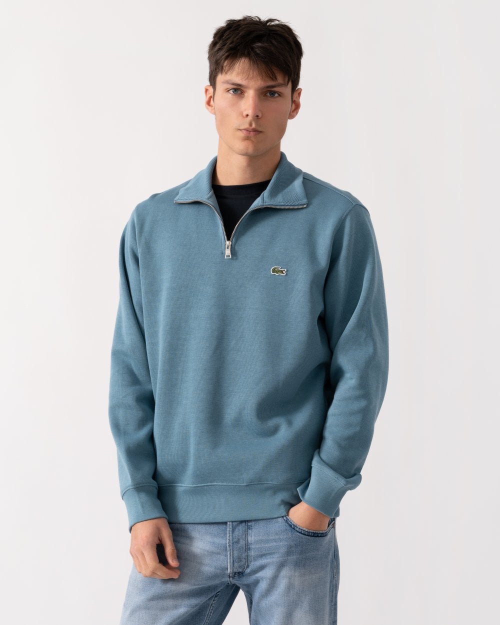 Lacoste Mens Zippered Stand-Up Collar Cotton Sweatshirt