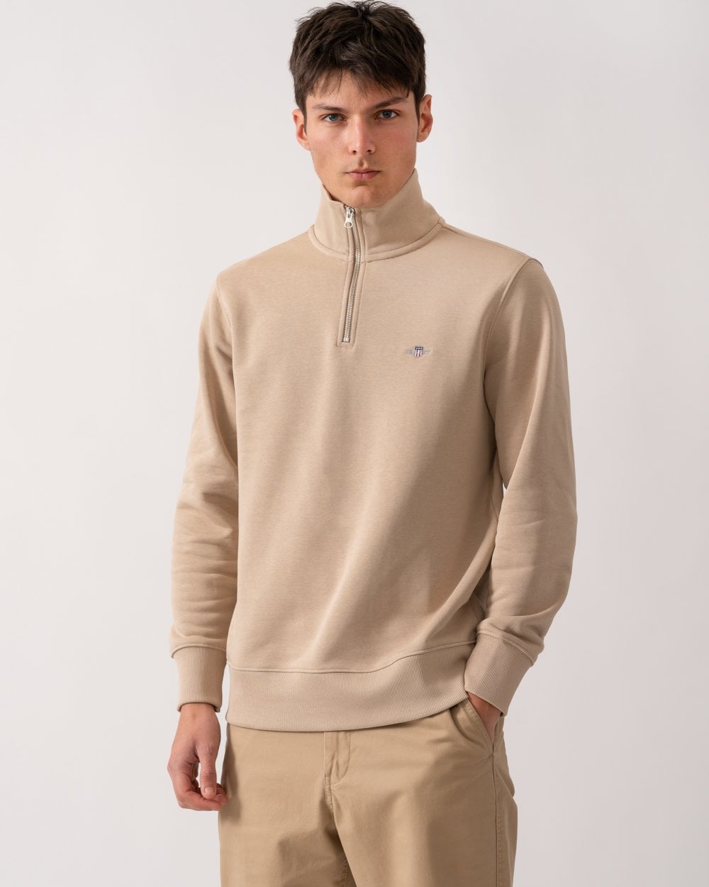 GANT Mens Regular Fit Shield Logo Half Zip Sweatshirt - 277 Dry Sand