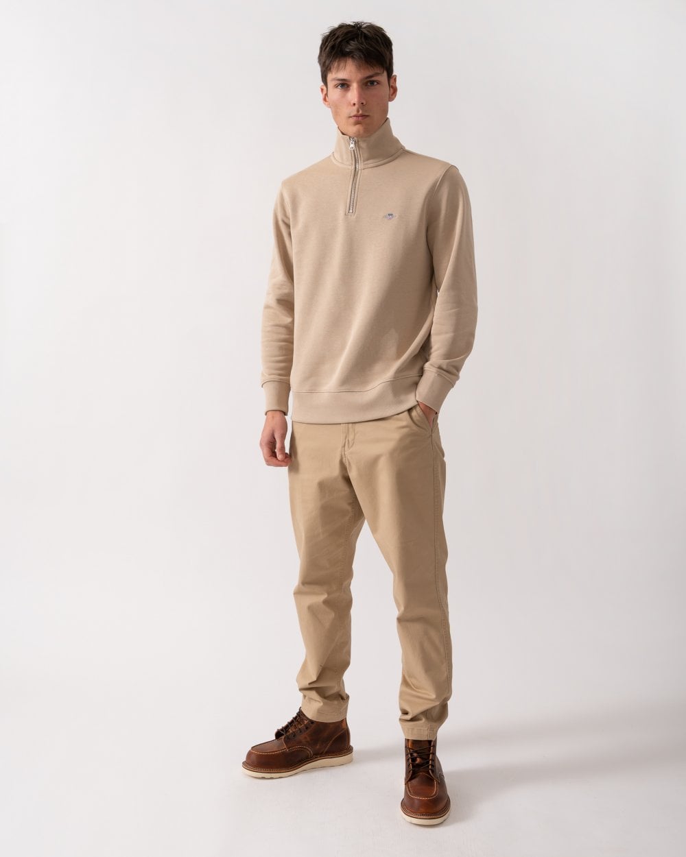 GANT Mens Regular Fit Shield Logo Half Zip Sweatshirt - 277 Dry Sand