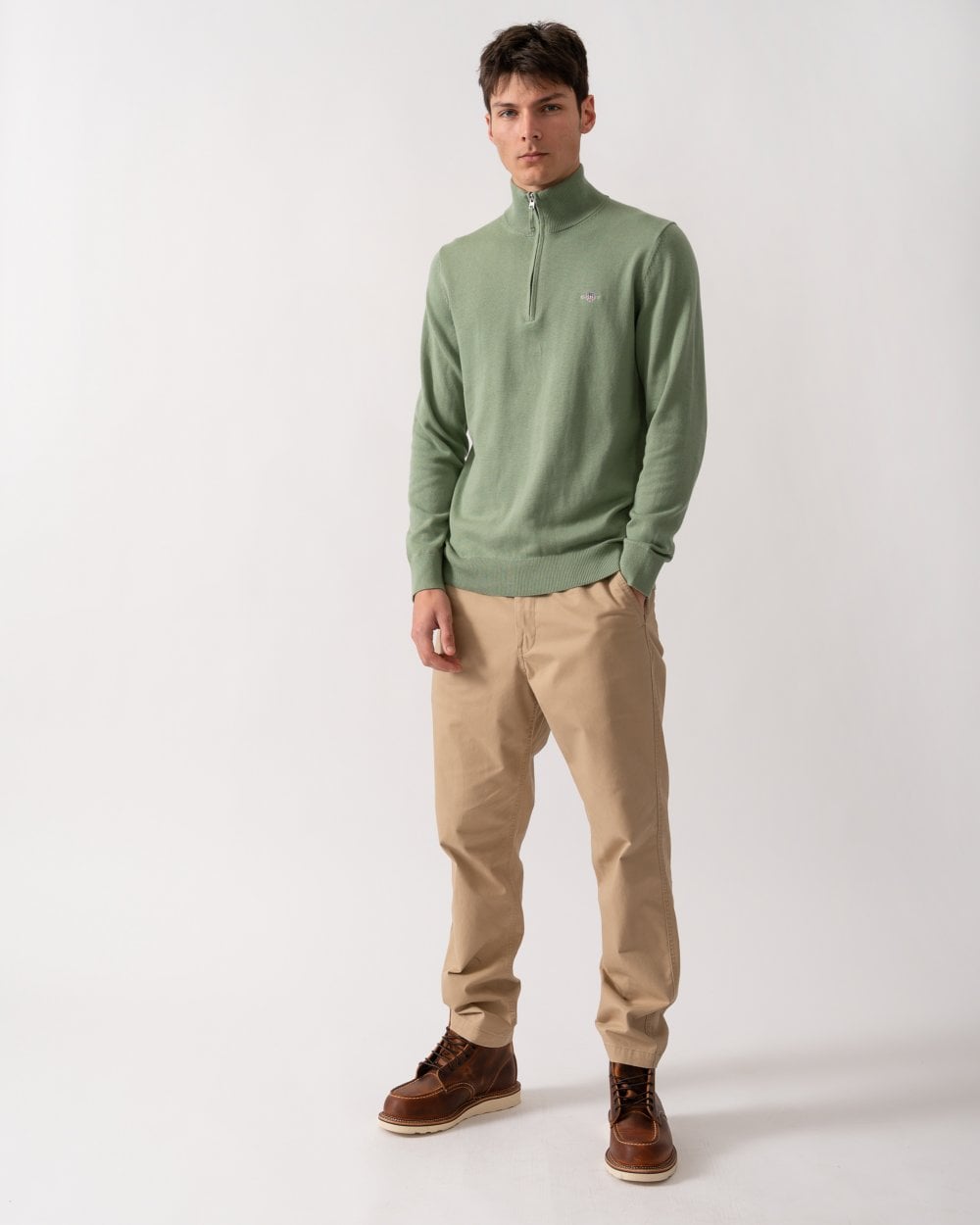 GANT Mens Classic Cotton Half Zip Jumper - 362 Kalamata Green