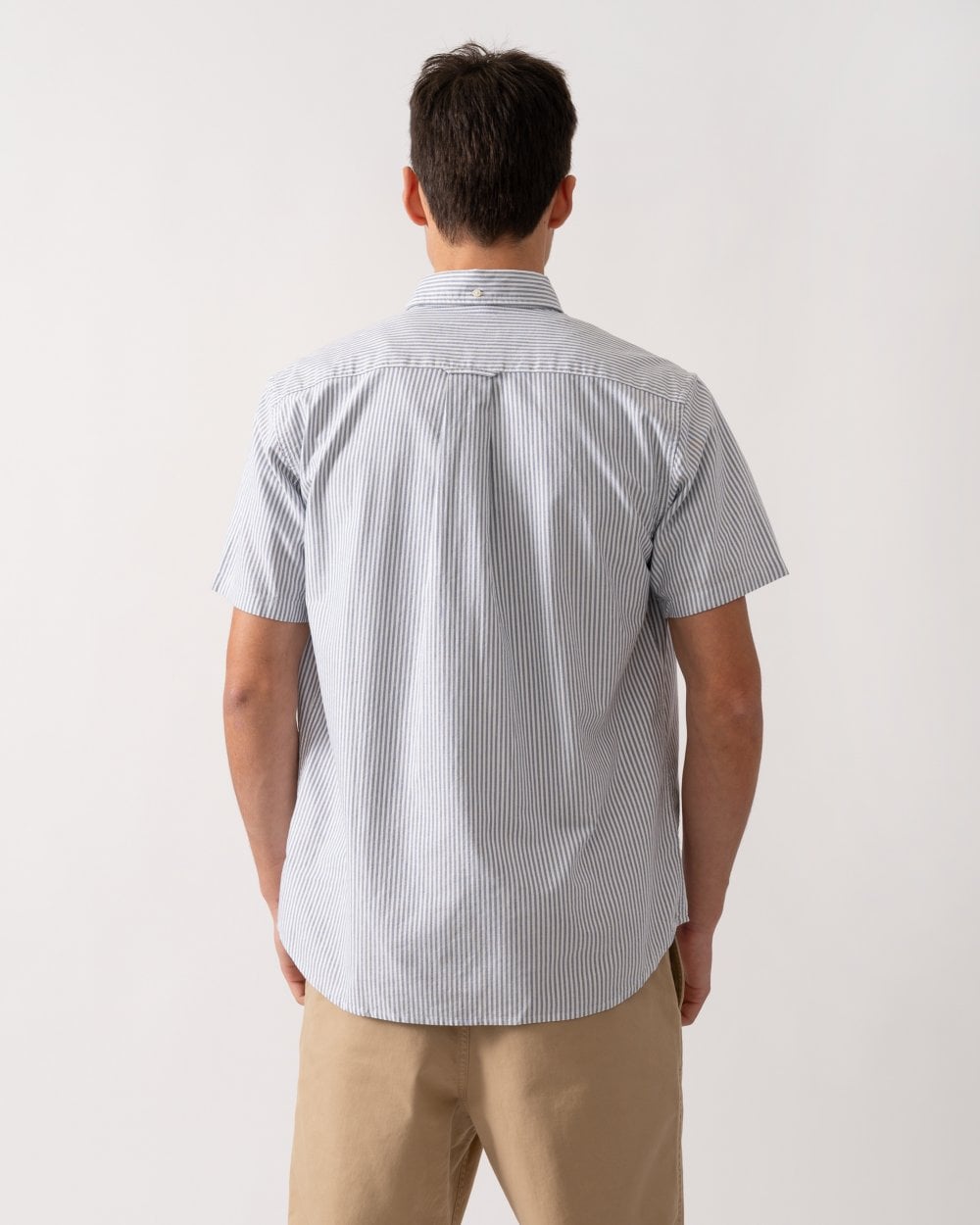 GANT Mens Regular Fit Classic Oxford Stripe Short Sleeve Shirt - 423 Persian Blue