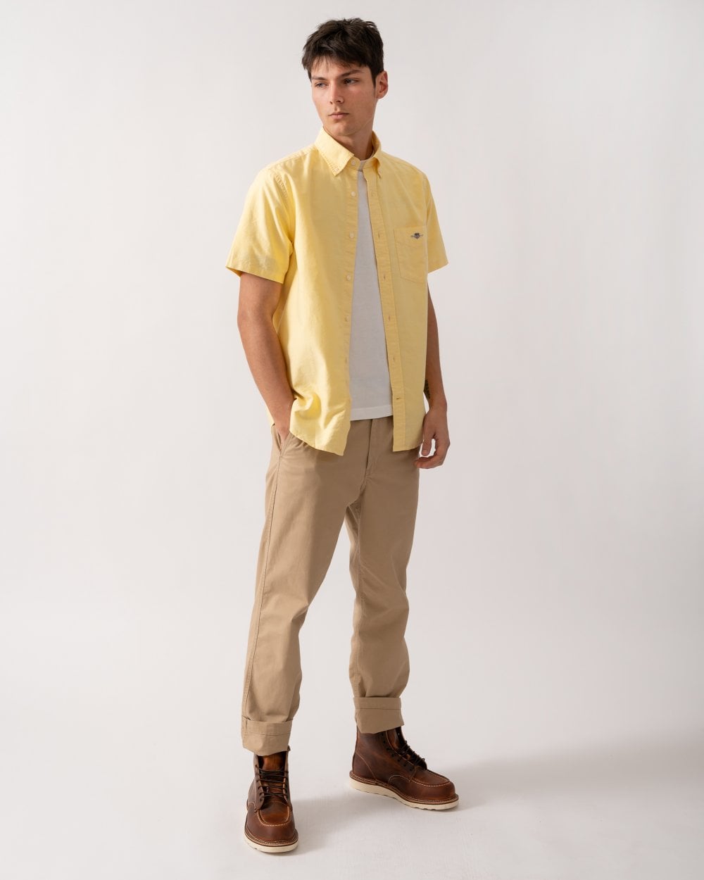 GANT Mens Regular Fit Short Sleeve Oxford Shirt - 714 Banana Yellow
