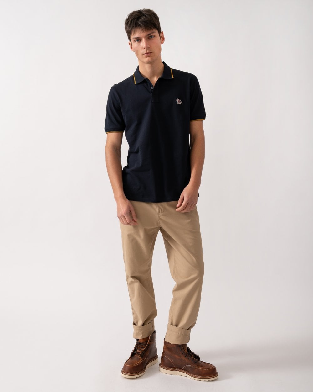 PS Paul Smith Mens Regular Fit Short Sleeve Zebra Badge Polo - 49 Very Dark Navy
