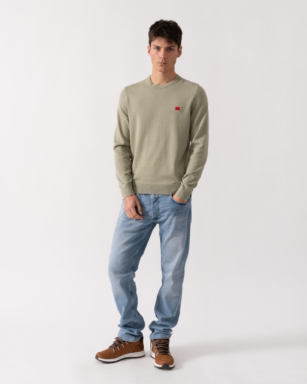 HUGO San Cassius Mens Crew Neck Sweater - Open Green 391