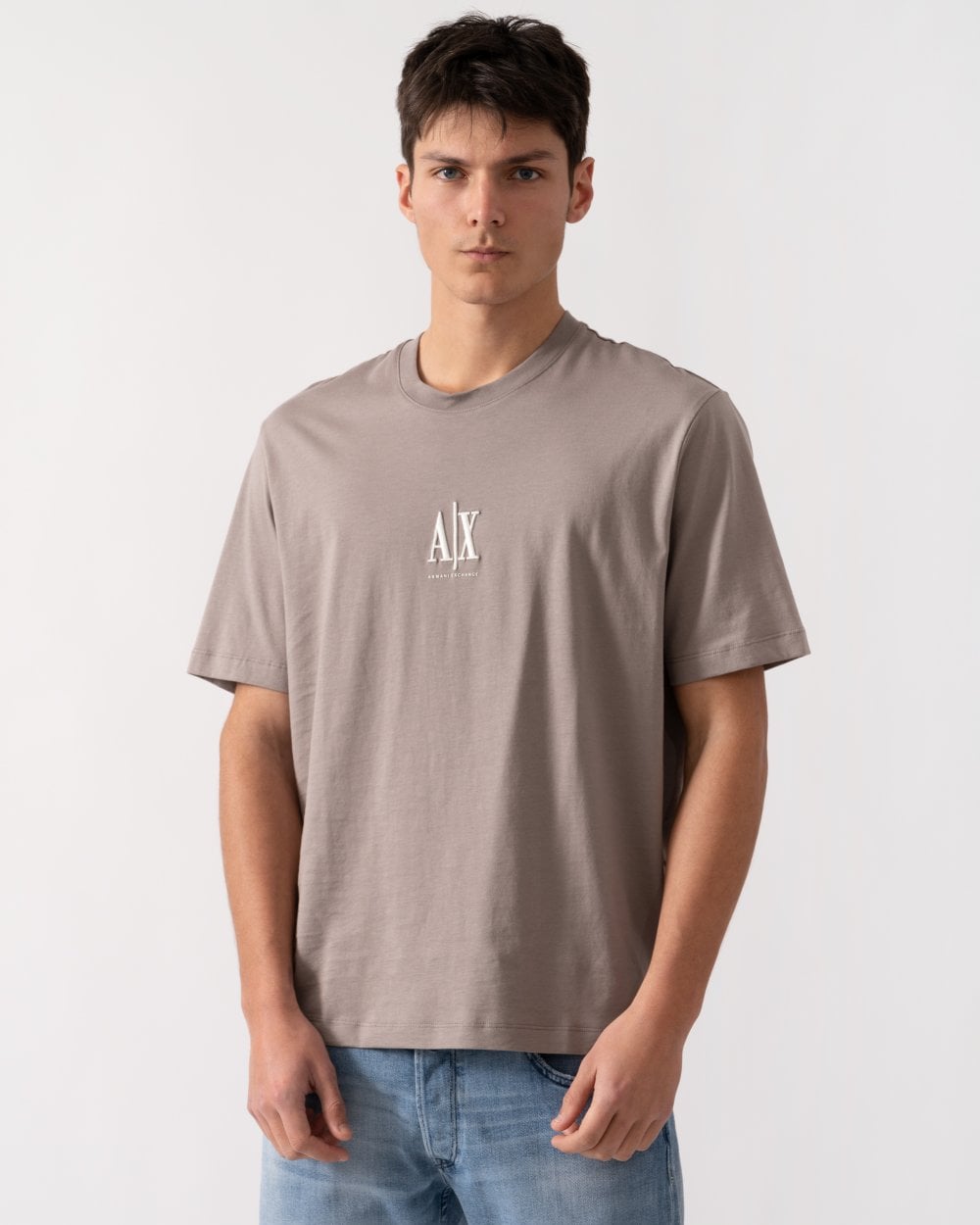 Armani Exchange Mens Embroidered A|X Centre Logo T-Shirt - Driftwood U6107
