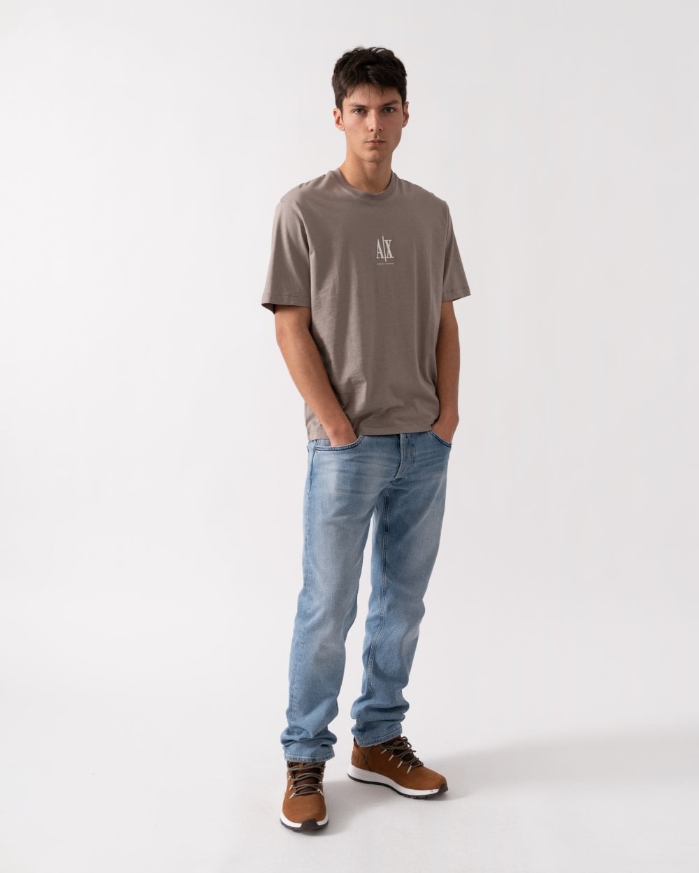 Armani Exchange Mens Embroidered A|X Centre Logo T-Shirt - Driftwood U6107